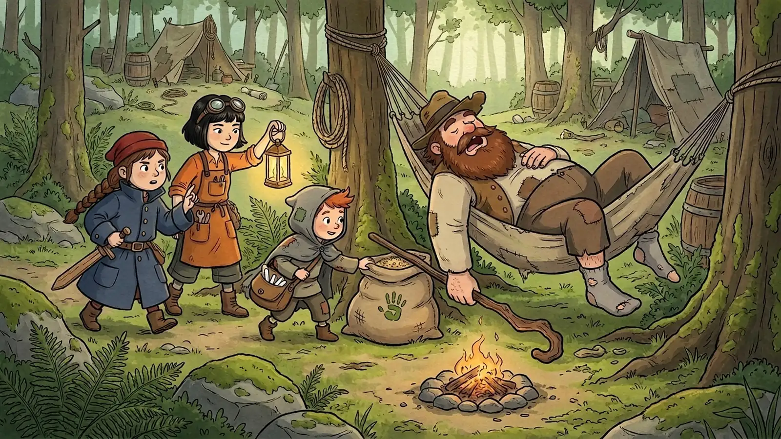 A hidden bandit hideout deeper in the woods