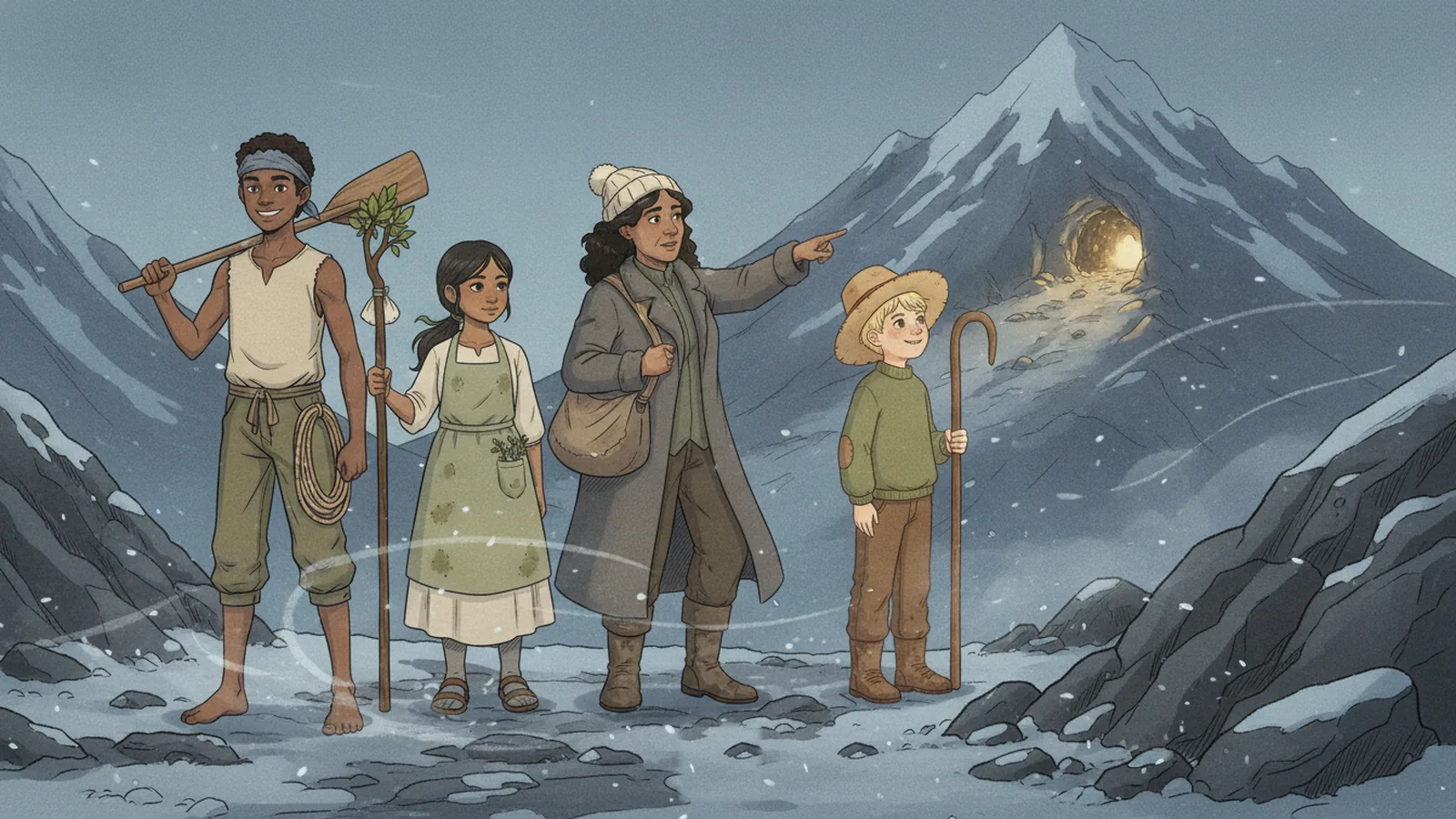 A shepherd pleads on the mountain road at dusk