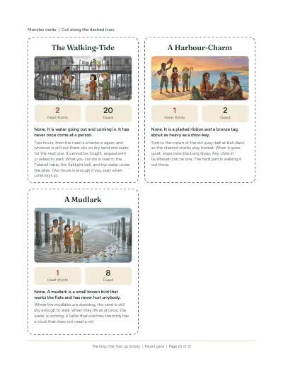 A printed page from the pack: Monster cards