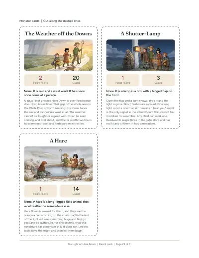 A printed page from the pack: Monster cards