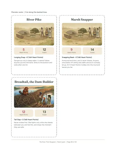 A printed page from the pack: Monster cards