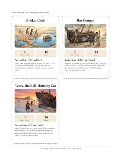 A printed page from the pack: Monster cards