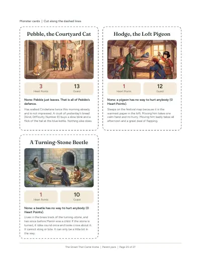 A printed page from the pack: Monster cards