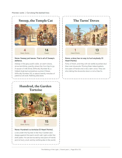 A printed page from the pack: Monster cards