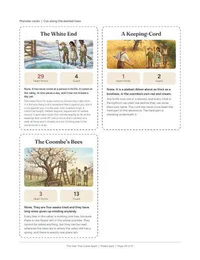 A printed page from the pack: Monster cards